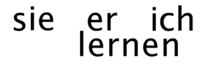 Eine Animation, die zuerst sagt: "sie er ich lernen", dann aber "spielerisch lernen"